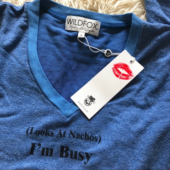 WILDFOX I'm Busy Soft Knit Blue V- Neck Sweater - Picture 2 of 7